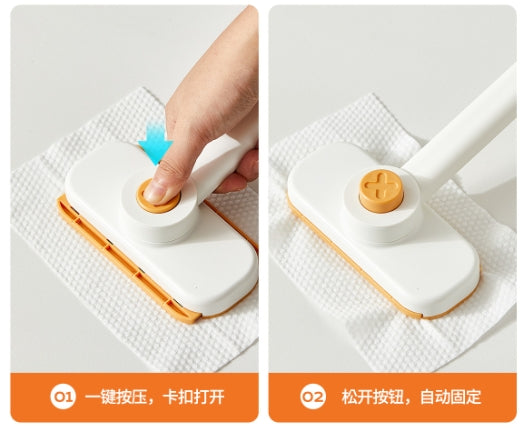 One-button cloth-clamping small mop household cleaner